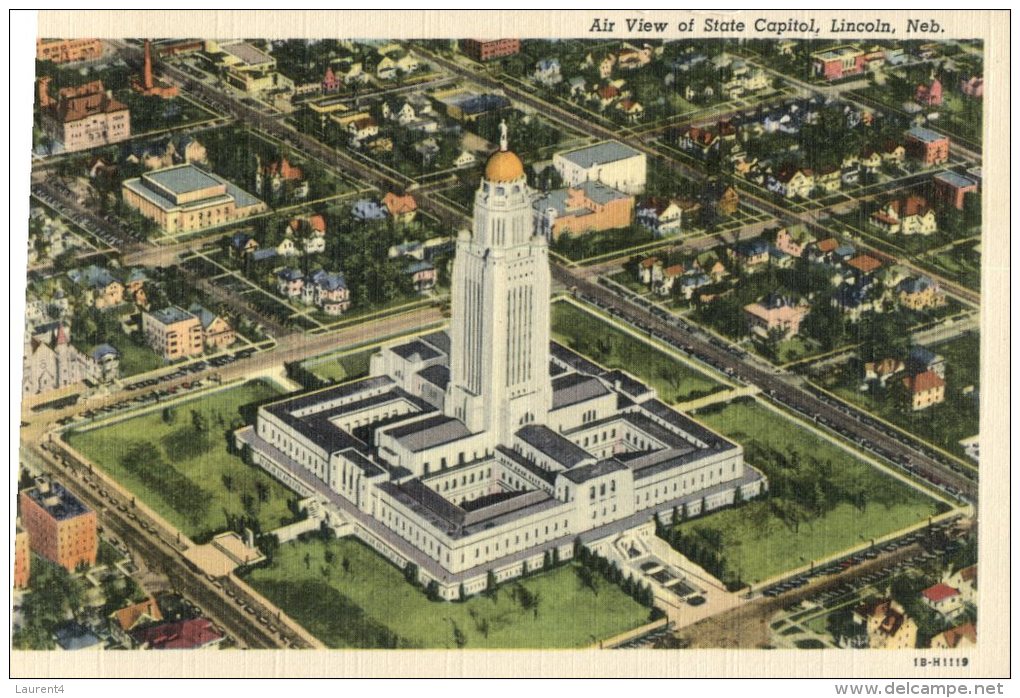 (618)  Very Old Postcard USA Cartte Ancienne - Lincoln State Capitol Aerial View - Lincoln