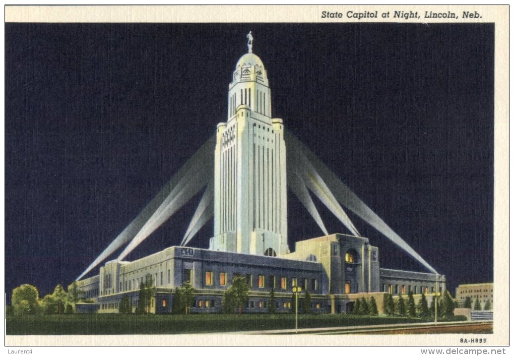 (618)  Very Old Postcard USA Cartte Ancienne - Lincoln State Capitol La Nuit - Lincoln