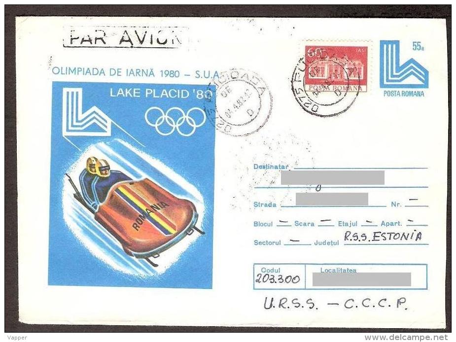 Olympic 1980 Romania Postal Stationary Cover Winter Olympic In Lake Placid Gone Post To Estonia - Invierno 1980: Lake Placid