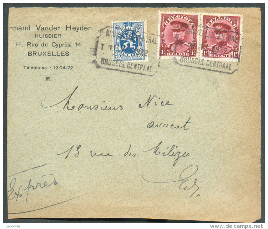 N°285-317 (paire) Obl. Télégraphique BRUXELLES-CENTRAL Sur Devant De Lettre En Exprès Le 11-V-1932 Vers La Ville - 9541 - 1931-1934 Quepis