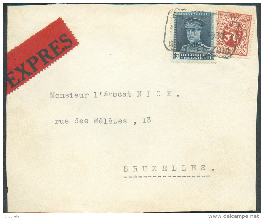 N°287-320  Obl. Télégraphique BRUXELLES-MIDI Sur Devant De Lettre En Exprès Le 13-VI-1937 Vers La Ville - 9542 - 1931-1934 Képi