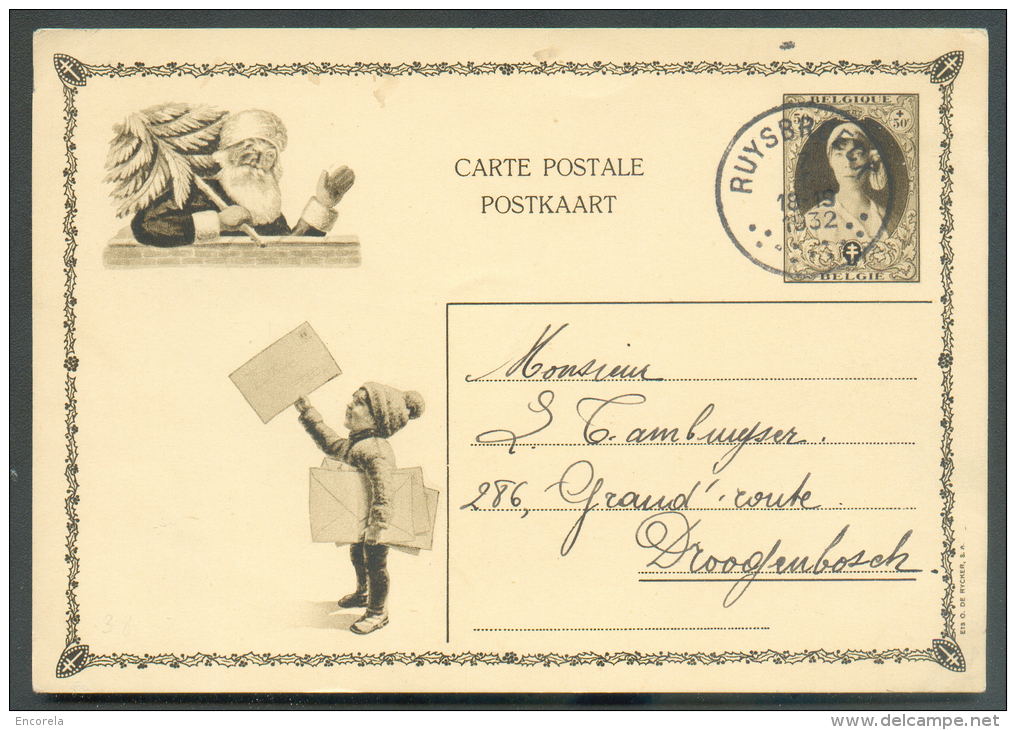 Entier Postal Carte Illustrée (Noël) 50 Centimes Elisabeth Bandeau Obl. Sc RUYSBROECK Du 3-I-1932 Vers Droogenbosch (sic - Illustrierte Postkarten (1971-2014) [BK]