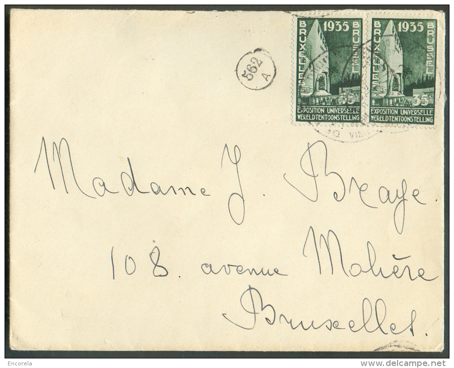 35 Centimes Exposition De Bruxelles (paire) Obl. Sc De LA PANNE Vers Uccle + Facteur 562/A. - TB  - 9556 - Covers & Documents