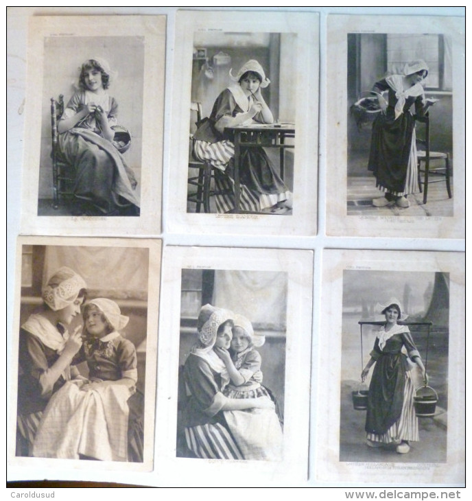 CPA PRECURSEUR Lot 6x Photo Folklore Hollande Photogr Scene Vie De Femme Coiffe Laitiere Ecriture Joug Tricoteuse - Sammlungen & Sammellose