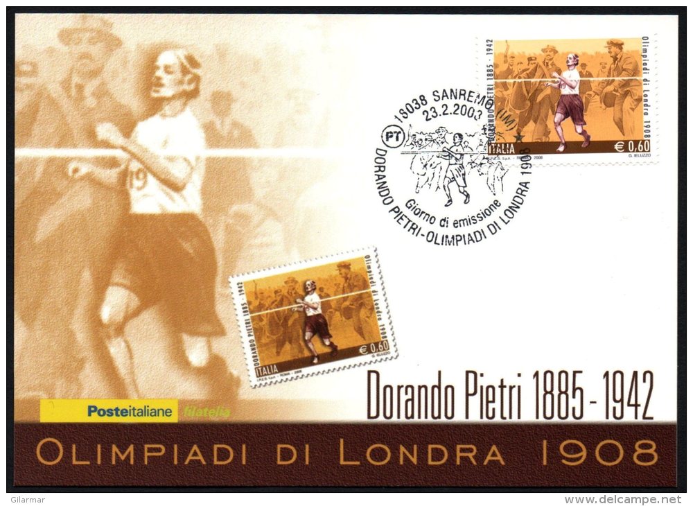 ATHLETICS / OLYMPIC GAMES - ITALIA SANREMO 2008 - DORANDO PIETRI - OLIMPIADI DI LONDRA 1908 - CARTOLINA POSTE ITALIANE - Sommer 1908: London