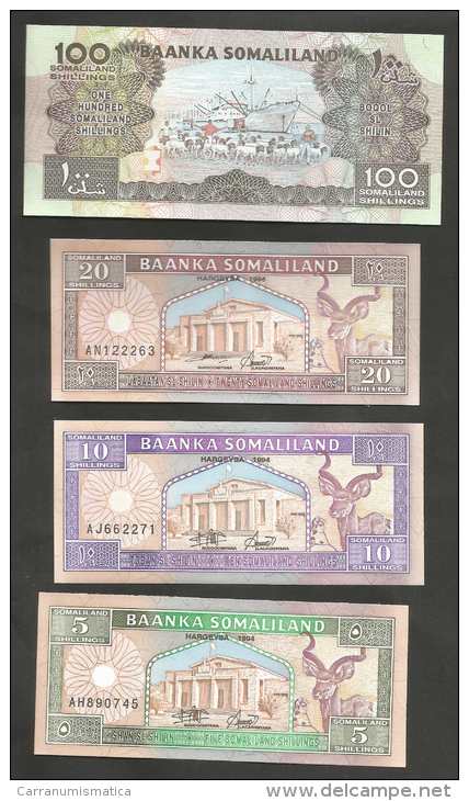 [NC] SOMALILAND - 5 - 10 - 20 - 100 SOMALILAND SHILLINGS (1994 / 1996) LOT Of 4 NOTES - Altri & Non Classificati