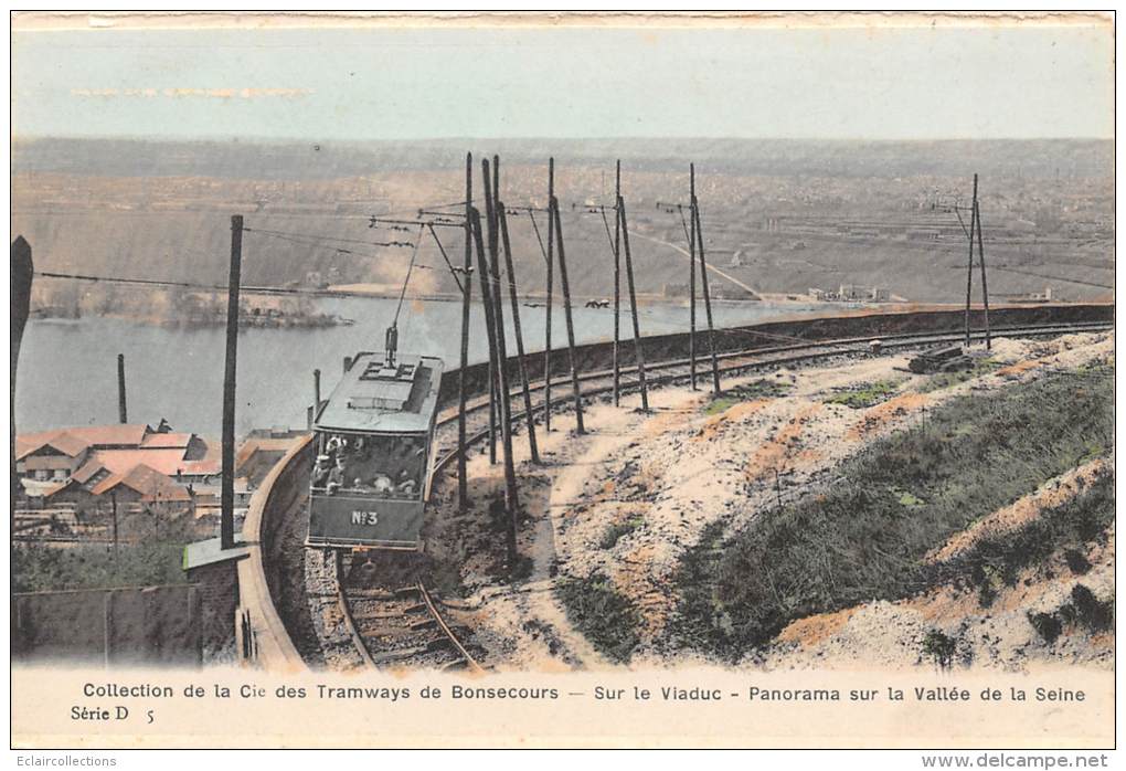 Bonsecours   76    Tramway   Vue Panoramique Sur  La Seine - Bonsecours