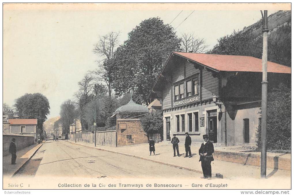 Bonsecours   76    Tramway   Gare D'Eauplet Et Du Féniculaire  (décollée) - Bonsecours