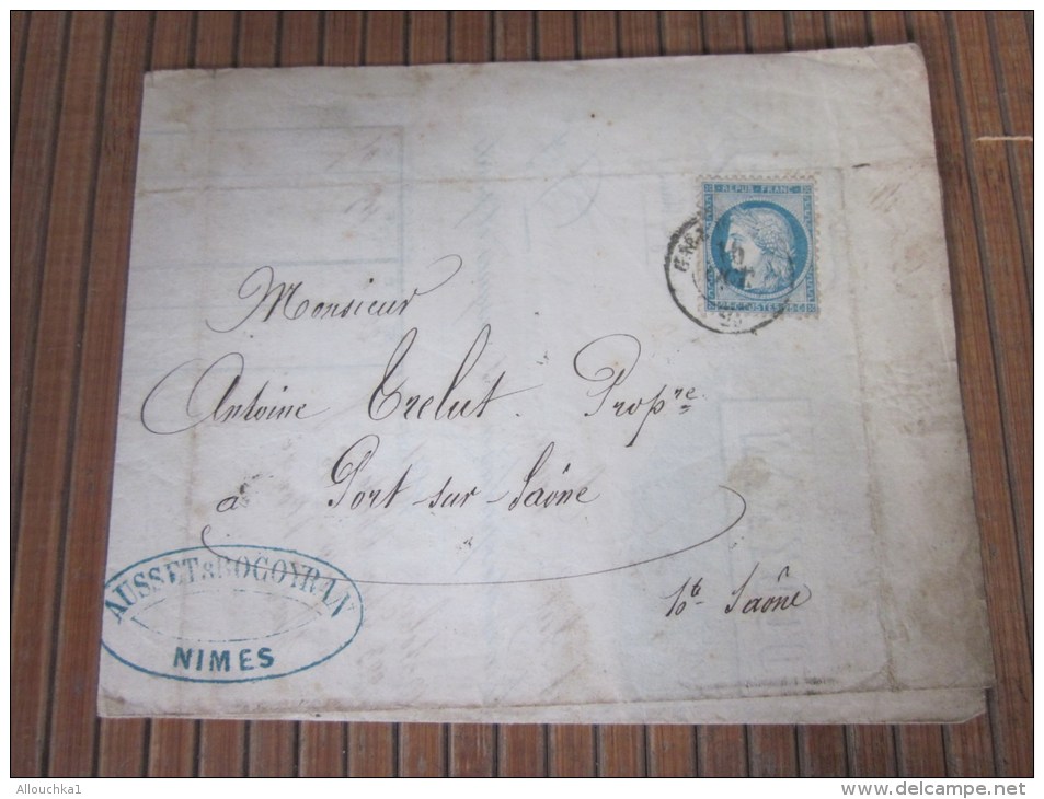 9-10-1871 Cérés Seul Sur Lettre (facture Entête )de Nimes Pr Port Sur Saône Haute Saône Vinaigre Vin Rouge En Fut - 1849-1876: Période Classique