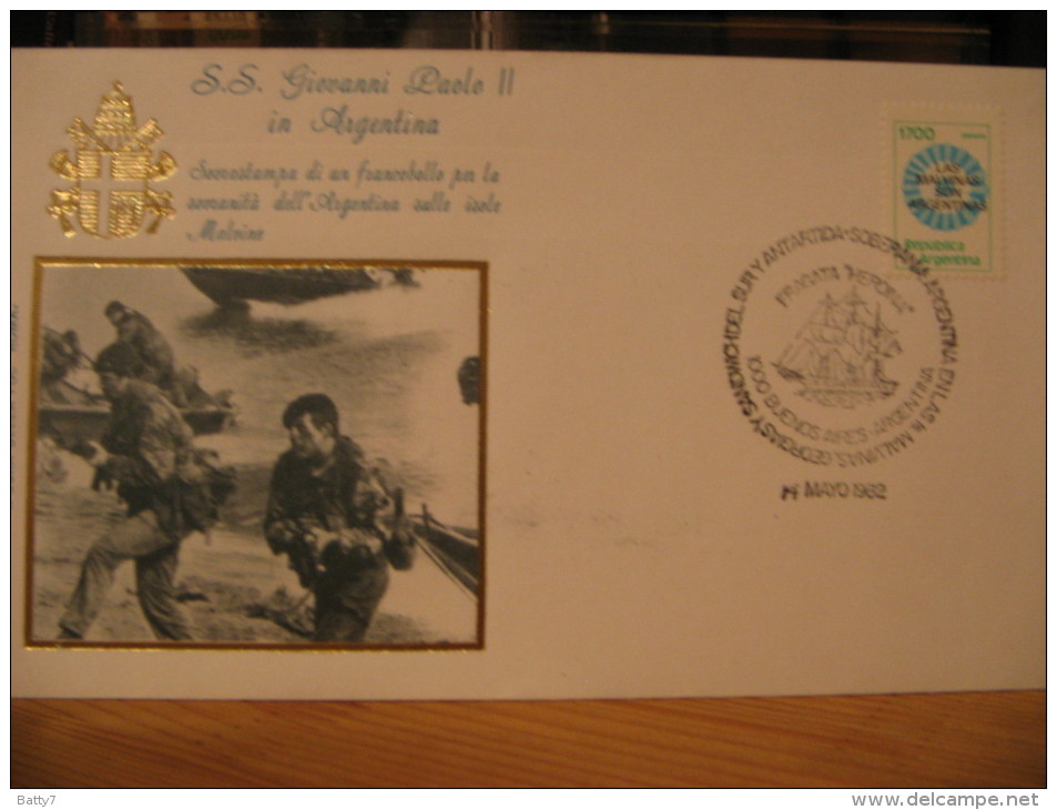 ARGENTINA 1982 VISITA GIOVANNI PAOLO II FRANCOBOLLO SOVRASTAMPATO LAS MALVINAS SON ARGENTINAS - Storia Postale