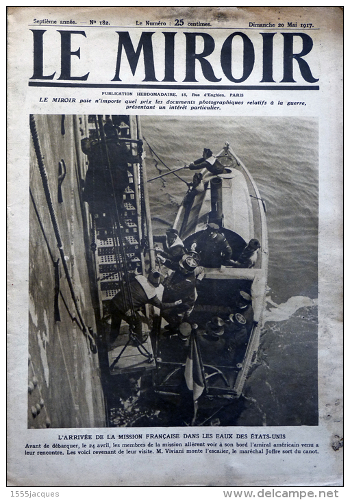 LE MIROIR N° 182 / 20-05-1917 RÉVOLUTION RUSSE SOUS-MARIN DESTROYER AVIATEUR GUYNEMER BOMBARDEMENT REIMS NEW-YORK WILSON - Oorlog 1914-18