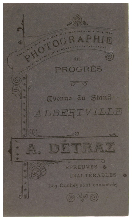 Photograhie Ancienne Couple De Mariés Par A.DETRAZ  , Photographie Du Progrès Albertville , Format CDV - Anciennes (Av. 1900)