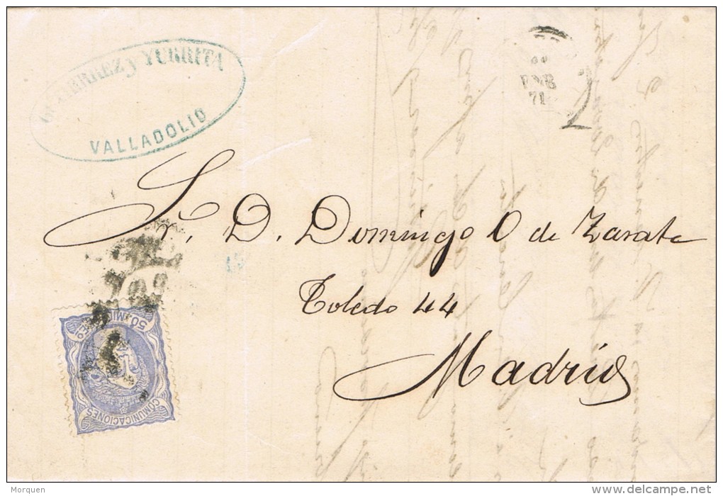 5812. Carta Entera VALLADOLID 1871. Alegoria. Carreta 14 - Cartas & Documentos