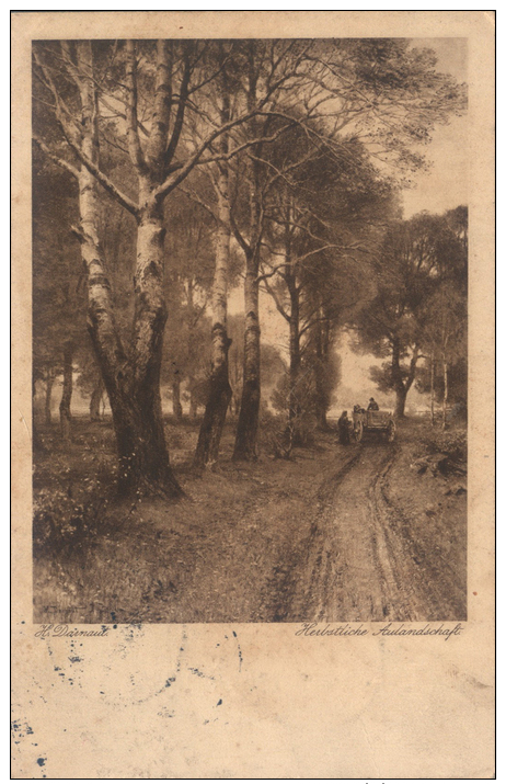 German Sepia Postcard - Tree-lined Path With Cart - "Herbstliche Aulandschatft" - Darnaut / Wiechmann 230 (1916) - Autres & Non Classés