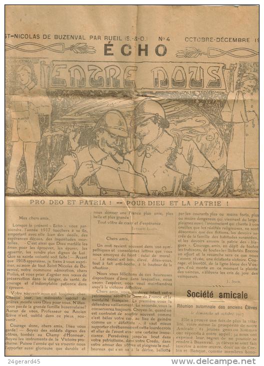 JOURNAL TRIMESTRIEL GUERRE 1914 / 18 ECHO "ENTRE NOUS" N° 4 OCTOBRE DECEMBRE 1917 - Autres & Non Classés