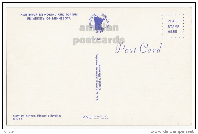 USA, MINNEAPOLIS MN - UNIVERSITY Of MINNESOTA - NORTHUP AUDITORIUM BUILDING - C1960s Unused Vintage Postcard [4423] - Minneapolis