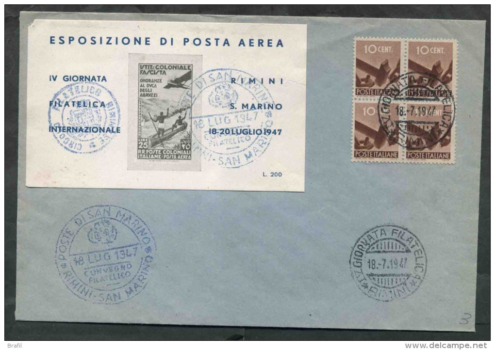 1947 Italia, Busta Ricordo Collegamento Aereo Rimini San Marino - Varietà E Curiosità