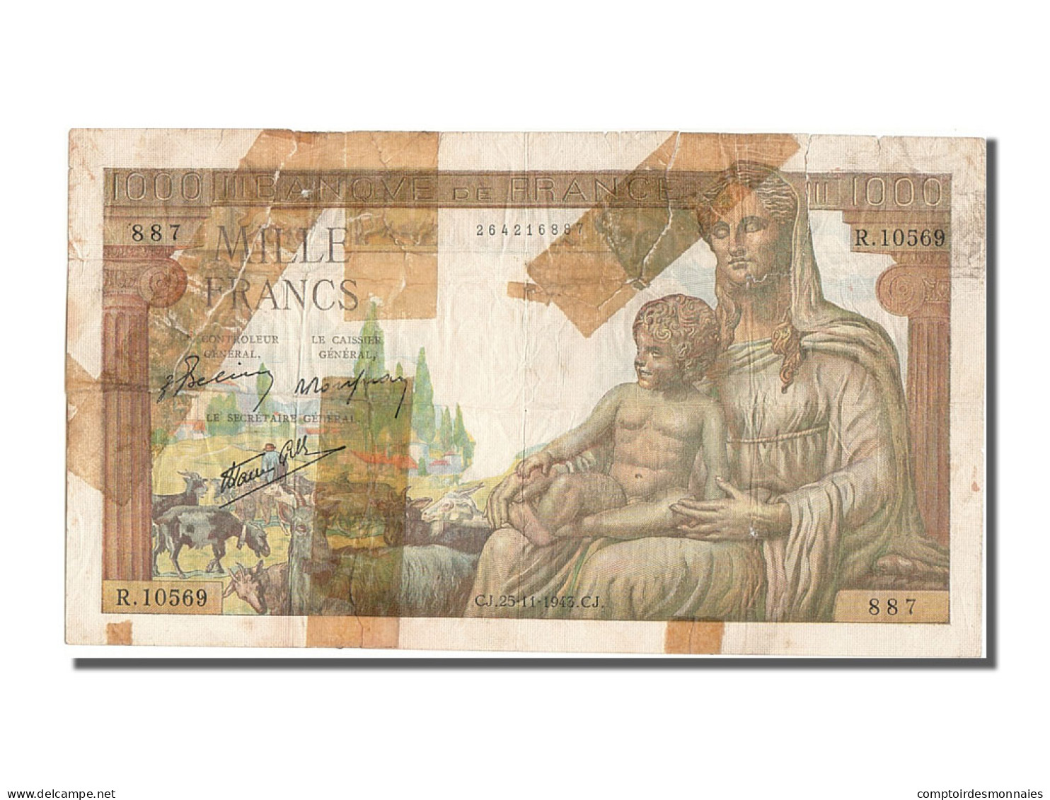Billet, France, 1000 Francs, 1 000 F 1942-1943 ''Déesse Déméter'', 1943 - 1 000 F 1942-1943 ''Déesse Déméter''