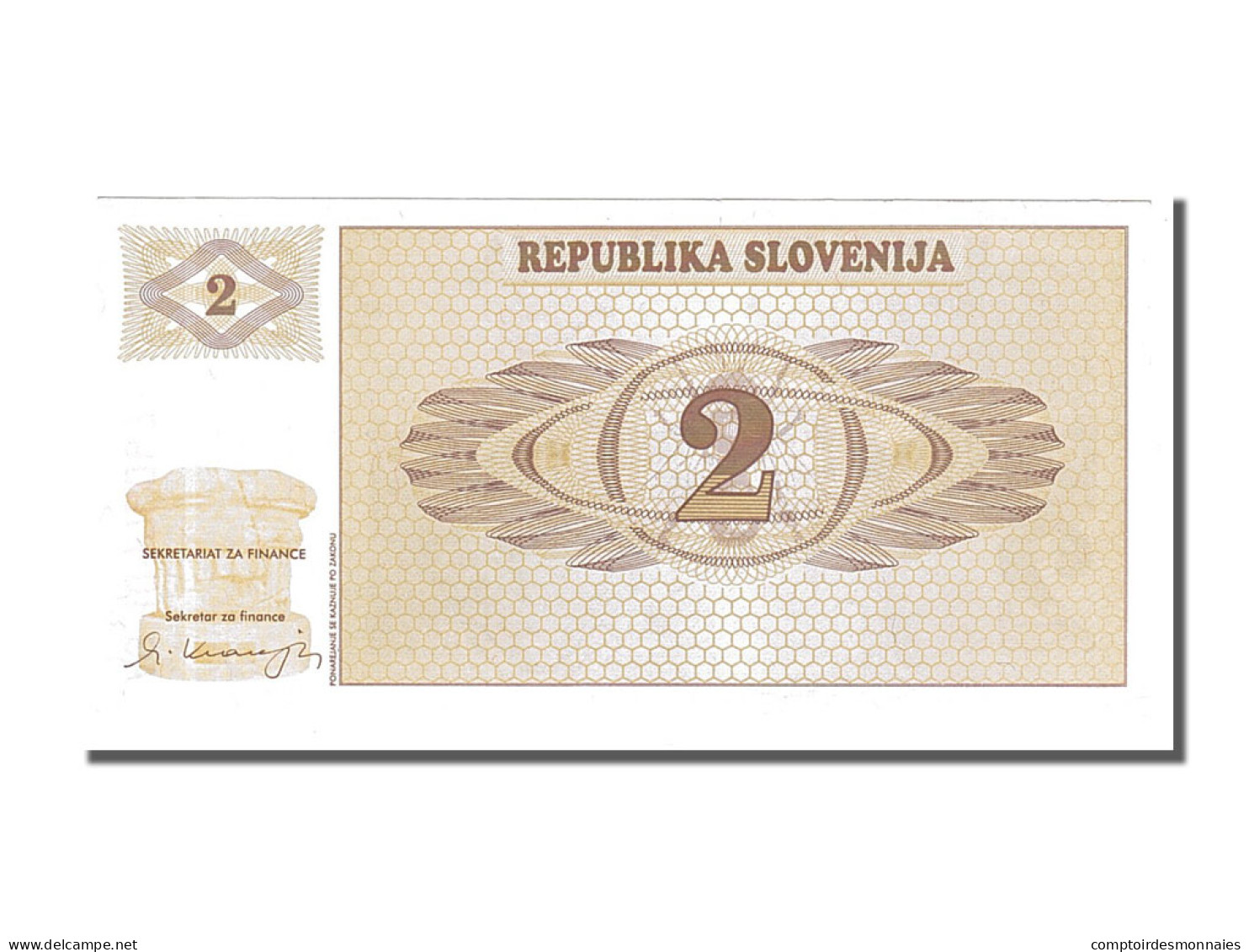 Billet, Slovénie, 2 (Tolarjev), 1990, SPL - Eslovenia