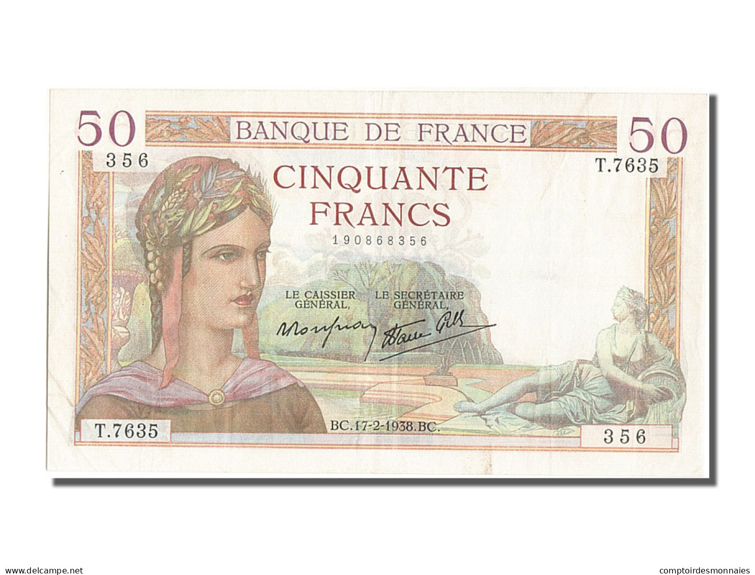 Billet, France, 50 Francs, 50 F 1934-1940 ''Cérès'', 1939, 1938-02-17, SUP+ - 50 F 1934-1940 ''Cérès''