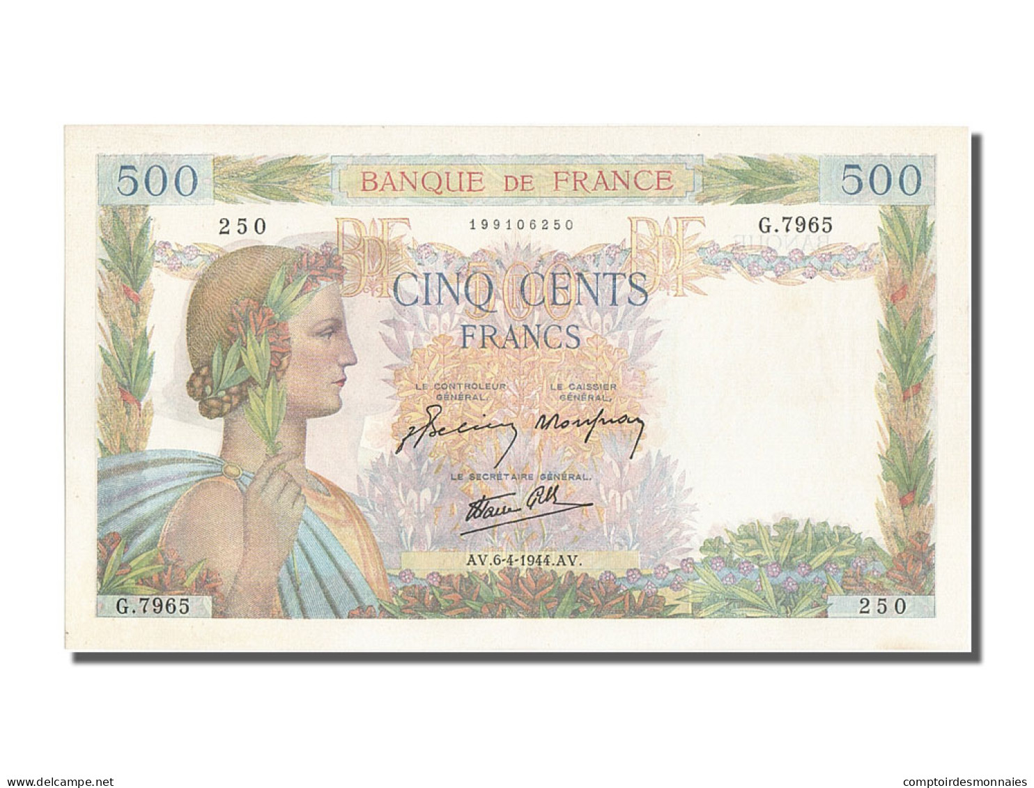 Billet, France, 500 Francs, 500 F 1940-1944 ''La Paix'', 1944, 1944-04-06, SUP - 500 F 1940-1944 ''La Paix''