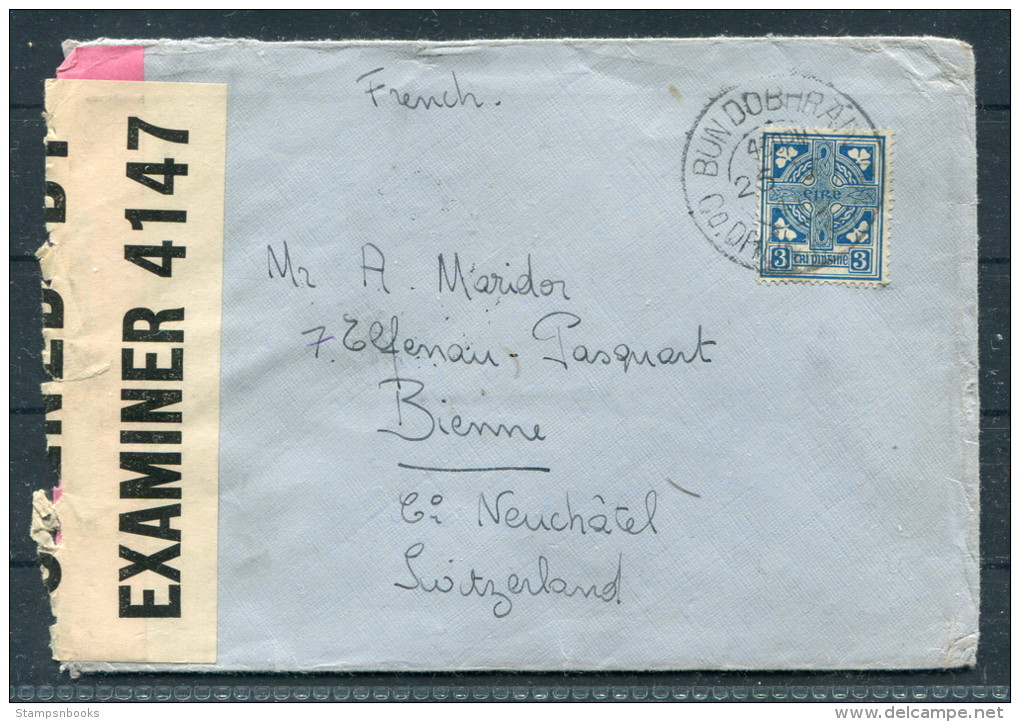 1945 Ireland Eire Censor Cover To Switzerland - Lettres & Documents