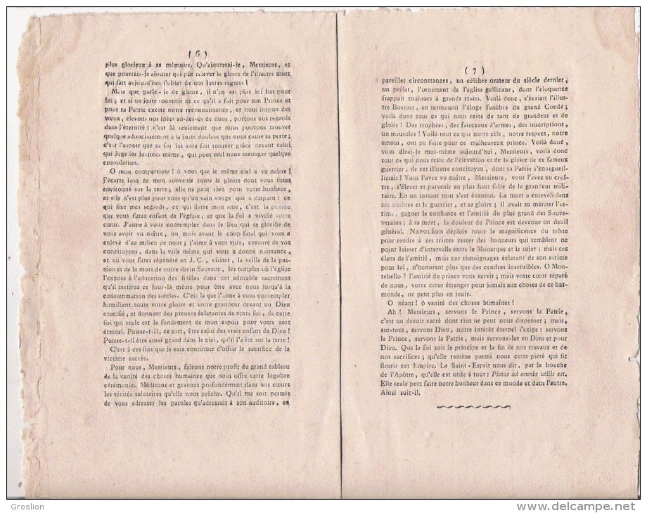 RARE L'ORAISON FUNEBRE 1810 DU DUC DE MONTEBELLO JEAN LANNES MARECHAL D'EMPIRE DE NAPOLEON BONAPARTE  A AUCH - Historische Dokumente