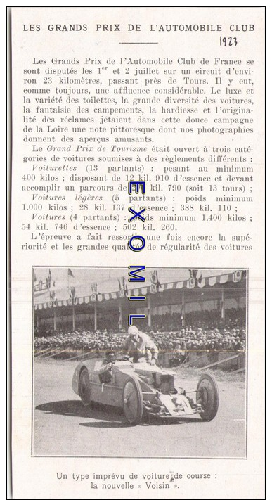 Tours Grand Prix Automobile Très Bel Ensemble  1923  Photo Issu D´un Magazine De Cette Année Là - Non Classés