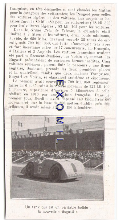 Tours Grand Prix Automobile Très Bel Ensemble  1923  Photo Issu D´un Magazine De Cette Année Là - Non Classés