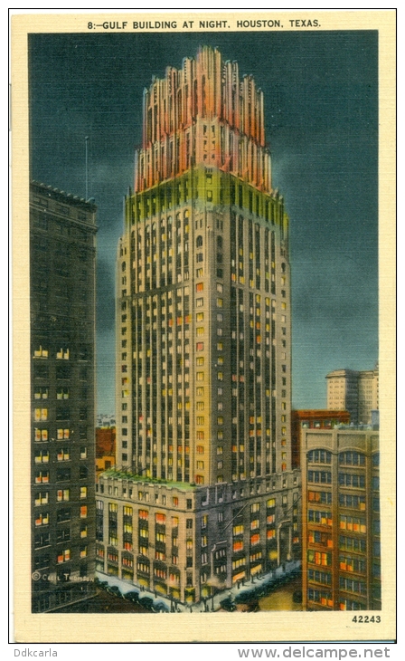 Texas - Houston - Gulf Building At Night - Houston