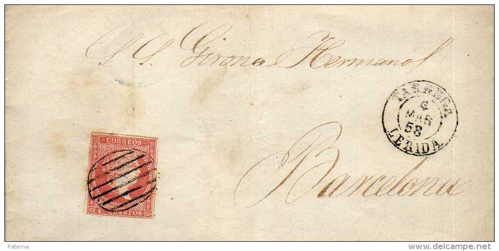 1086  Carta Entera Tarrega 1858 Lerida Fechador Y Parrilla En Negro - Briefe U. Dokumente