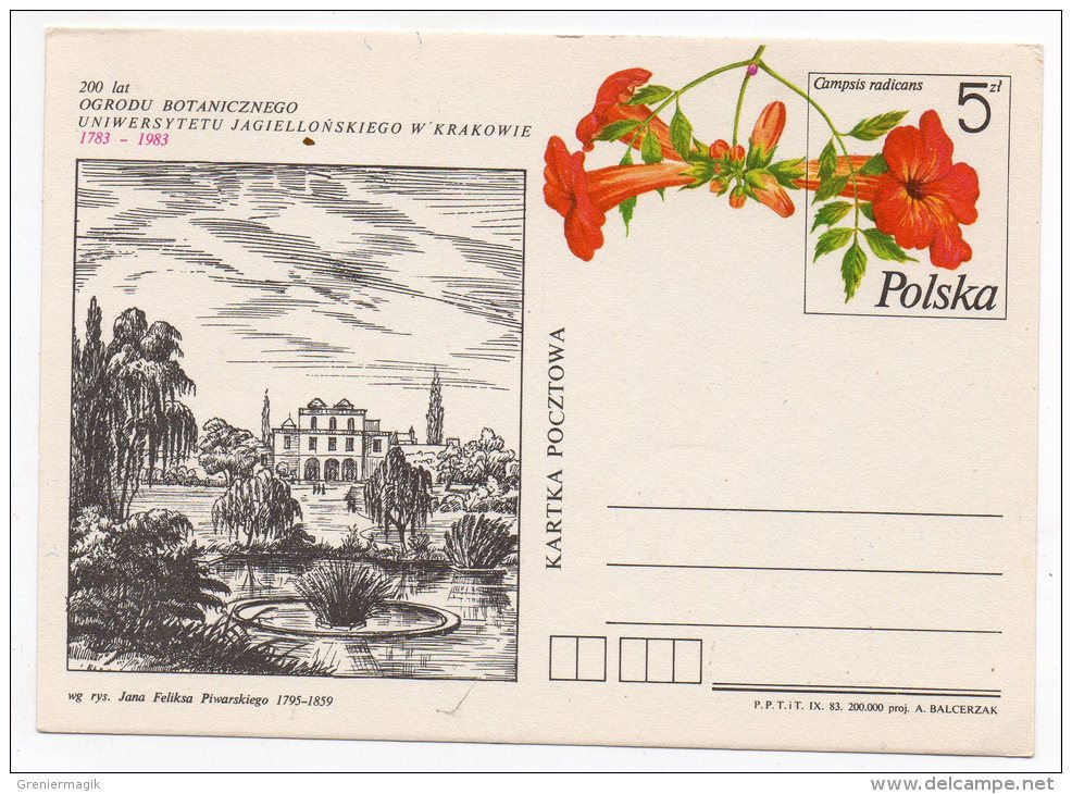 Pologne Entier Postal N°? 1983 200ème Anniversaire Du Jardin Botanique De L'Université Jagellonne à Cracovie - Stamped Stationery