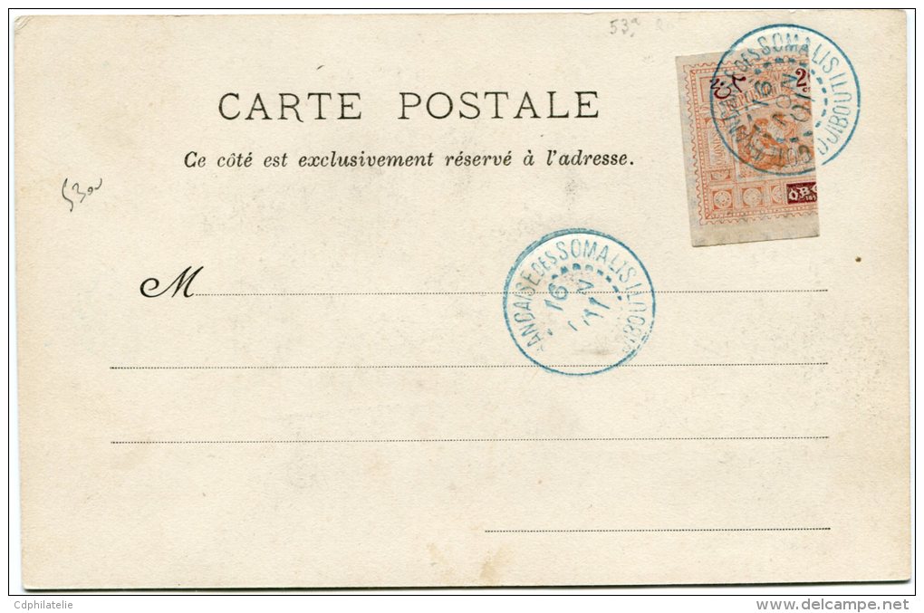 OBOCK CARTE POSTALE AFFRANCHIE AVEC LE N°53a DEPART DJIBOUTI 16 NOV 01 - Covers & Documents