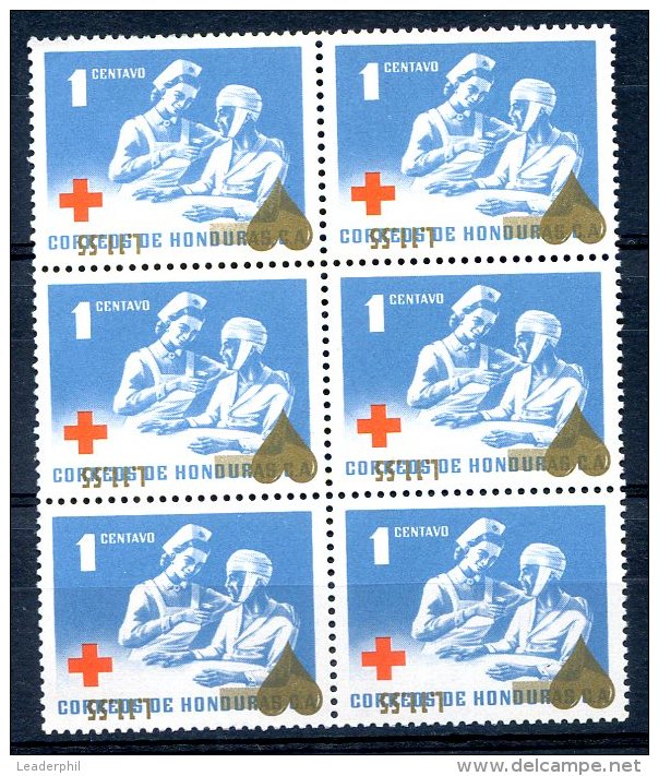 HONDURAS - RED CROSS Block Of 6 W/Overprint Inverted Heart MNH VF - Honduras