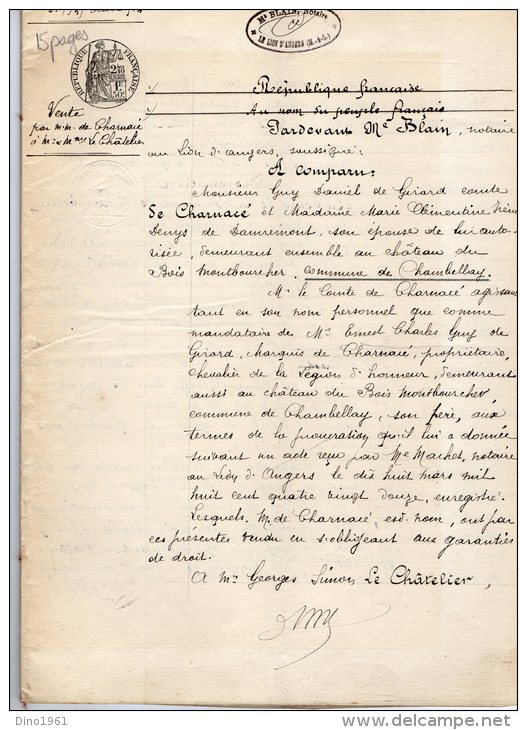 VP625 - CHAMBELLAY 1904 - Acte Vente D'une Maison Et Dépendances Par Mr Le Comte De CHARNACE à Mr LE CHATELIER - Manuscripts