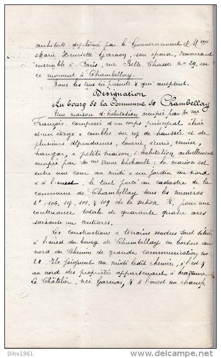 VP625 - CHAMBELLAY 1904 - Acte Vente D'une Maison Et Dépendances Par Mr Le Comte De CHARNACE à Mr LE CHATELIER - Manuscripts