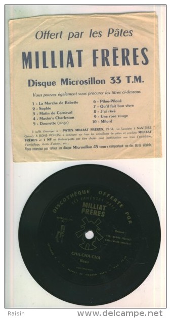 Disque Vinyle  33T Souple   "CHA-CHA-CHA "   Publicité Offert Par Les Pâtes MILLIAT Frères TBE - Formats Spéciaux