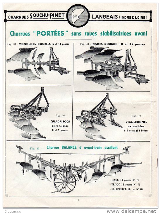 CHARRUES SOUCHU-PINET)  33 MODELES PRESENTES EN CATALOGUE -4 PAGES RECTO VERSO PAPIER - Supplies And Equipment