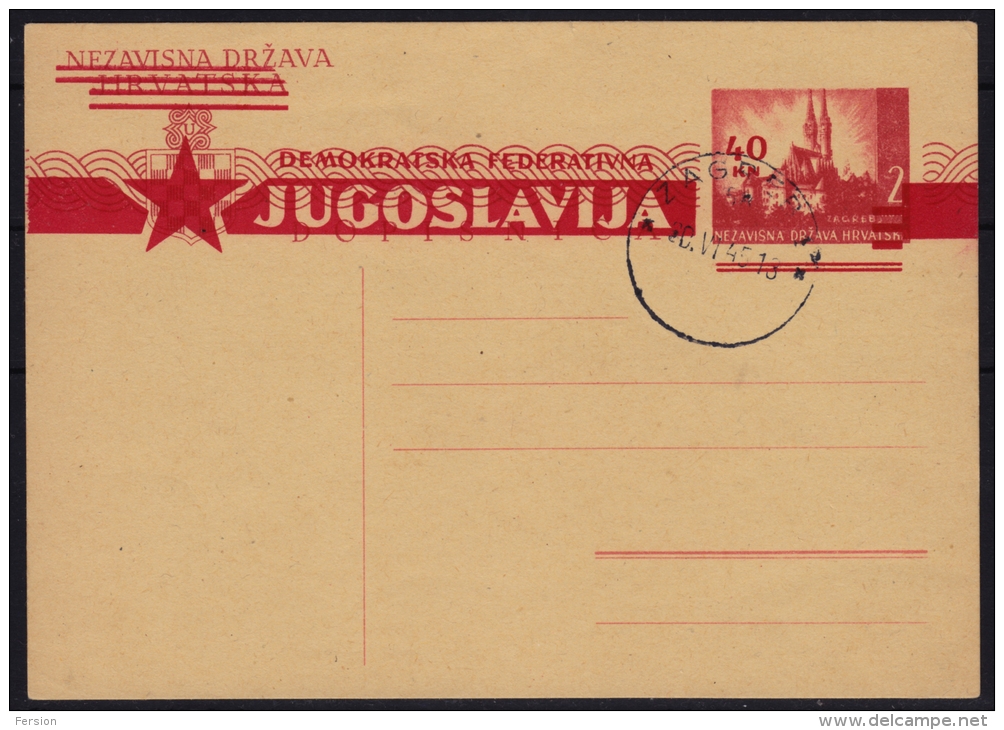 1945 Yugoslavia Croatia NDH - ZAGREB Provisory Overprint - STATIONERY - POSTCARD - MNH - Ganzsachen