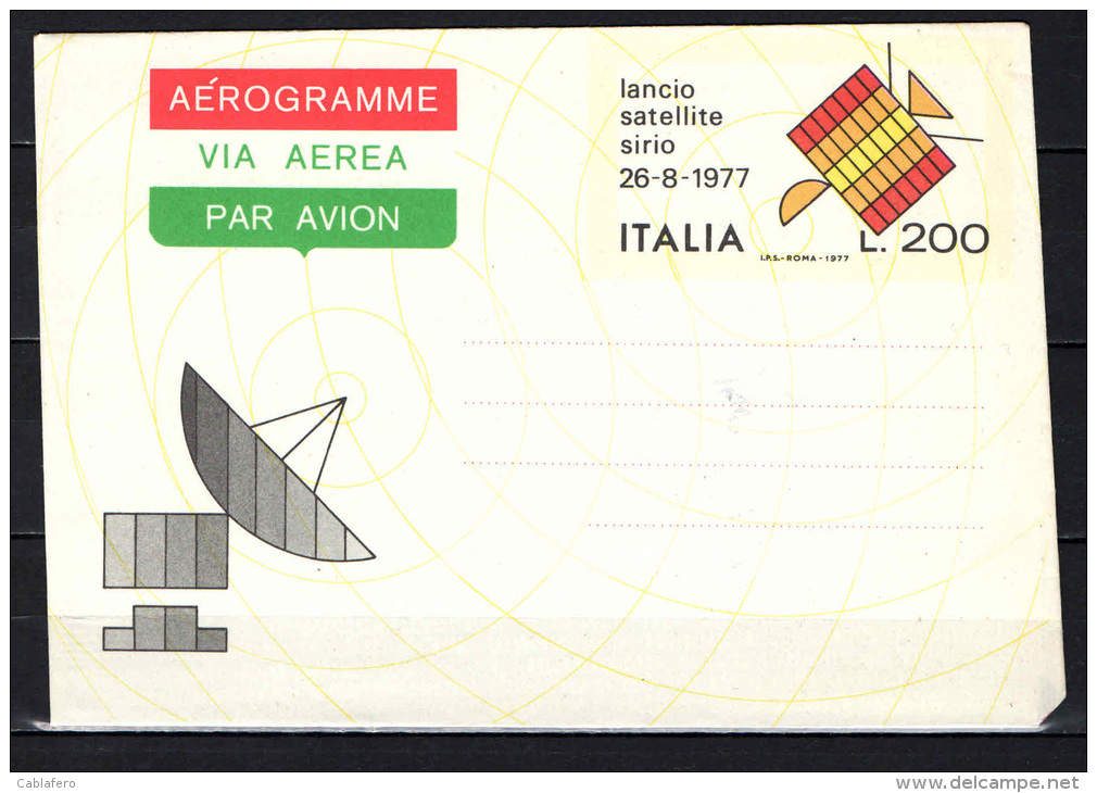 ITALIA - 1977 - AEROGRAMMA FRANCOBOLLO LANCIO DEL SATELLITE SIRIO -  DA L. 200 - Interi Postali