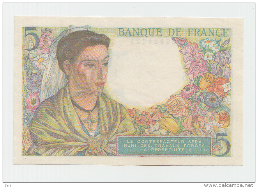 FRANCE 5 FRANCS 1943 XF++ P 98a 98 A - 5 F 1943-1947 ''Berger''