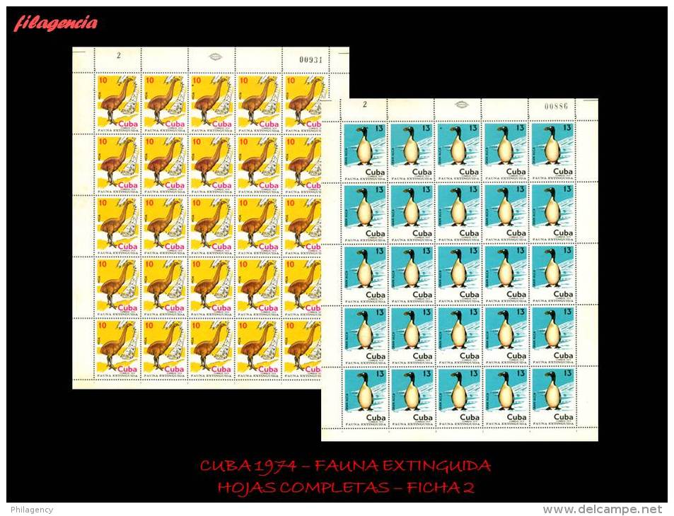 CUBA. PLIEGOS. 1974-18 FAUNA EXTINGUIDA - Hojas Y Bloques