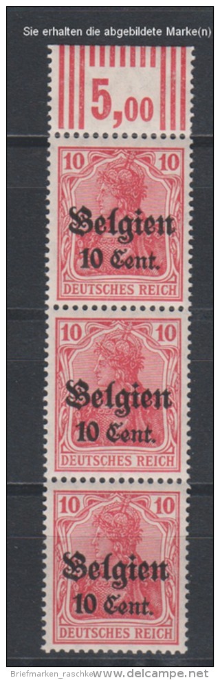 Belgien,14cII,PF,Fuß Der 1 Abgebrochen,F.25,im OR 3er Mit 3.7.3,postfrisch,Teilauflage (4130) - Besetzungen 1914-18