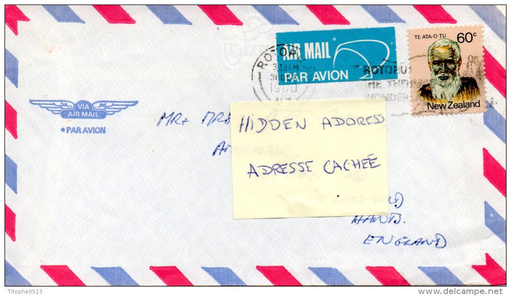 NOUVELLE-ZELANDE. N°785 De 1980 Sur Enveloppe Ayant Circulé. Personnalité Maori. - Storia Postale