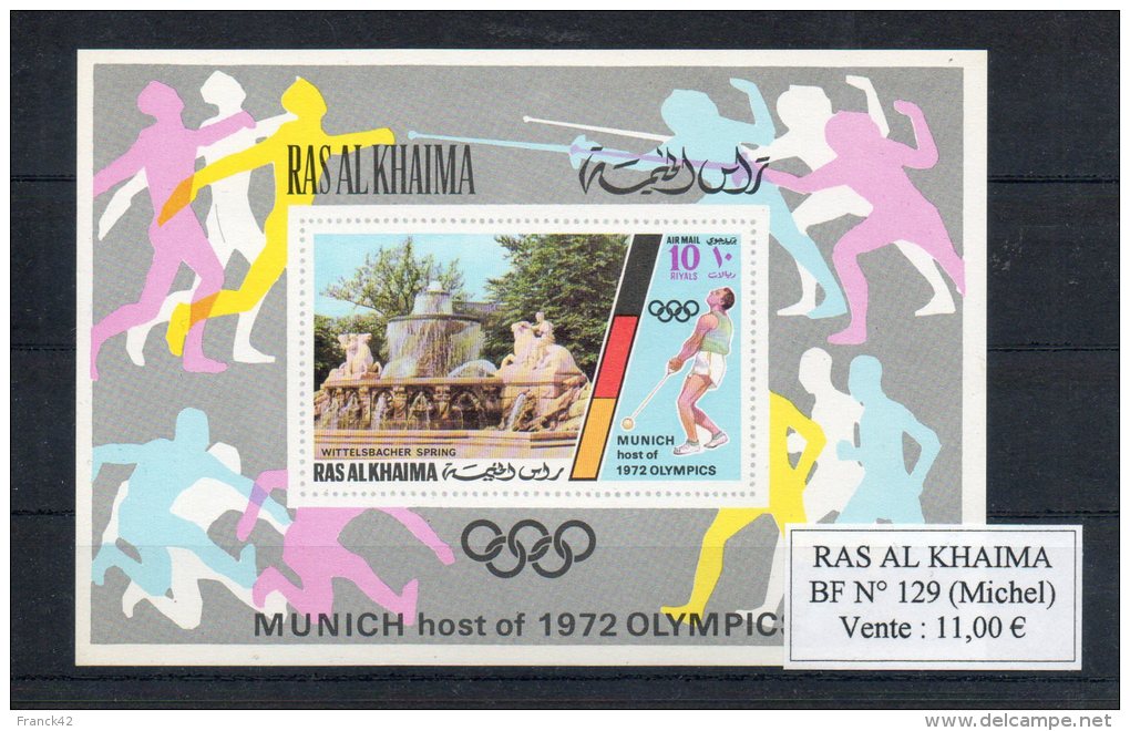 Ras Al Khaima. Bloc Feuillet.  Jeux Olympiques De Munich. Marteau - Ra's Al-Chaima