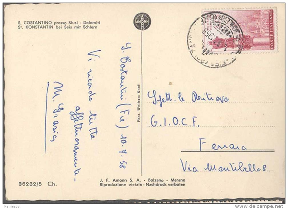 1958 S. COSTANTINO SIUSI KONSTANTIN SEIS FG V SEE 2 SCANS - Altri & Non Classificati