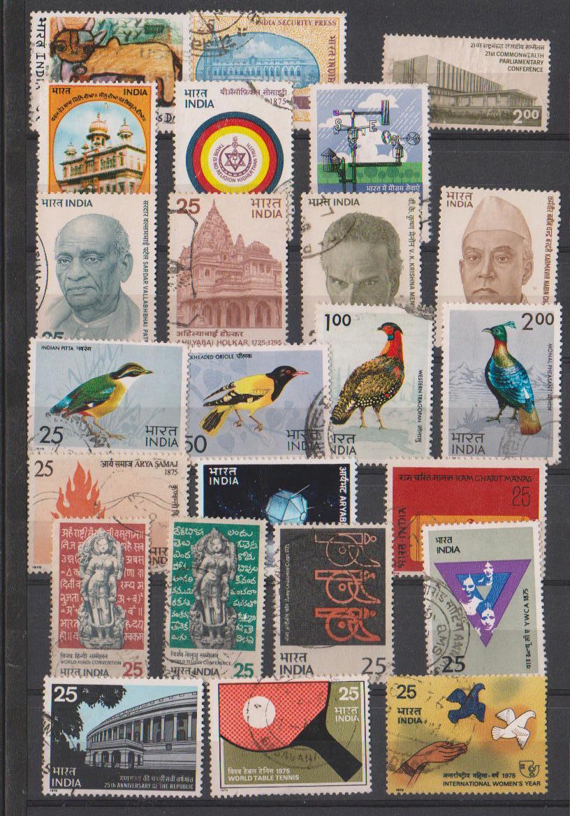 India 1975 Used, Year Pack,  Art, Michelangelo, Bird, Etc., - Full Years