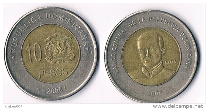 Dominicana  10 Pesos 2008-bimetal - Dominikanische Rep.