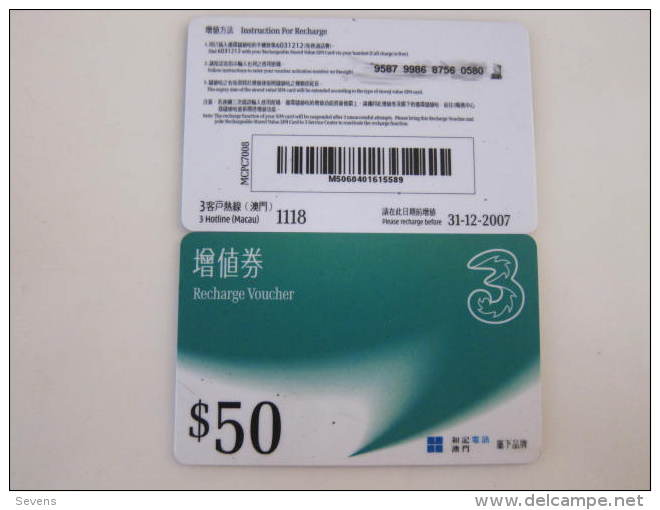 Macau Recharge Phonecard,Recharge Voucher $50,used - Macau