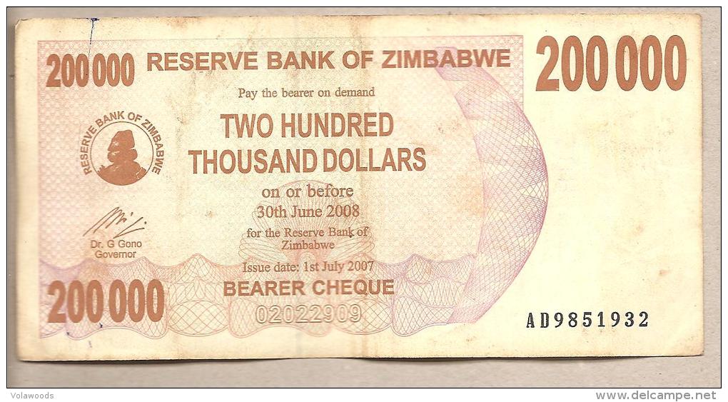 Zimbabwe - Banconota Circolata Da 200.000 Dollari - 2007 - Simbabwe